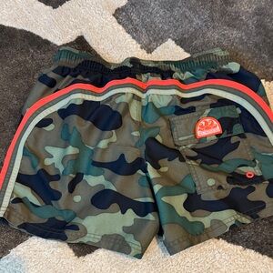 Sundek Green Camouflage Swim Shorts with Orange Accents